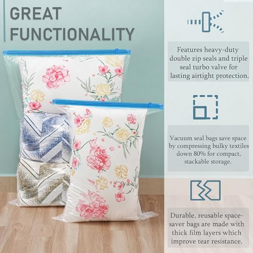 ABOUT SPACE 12 Pack Vacuum Bags for Travel with Electric Pump and Hand Pump (6 Jumbo/6 Large)