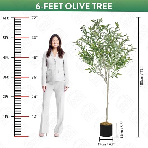 ABOUT SPACE 6 ft Artificial Olive Tree Plant Decor with Pot & 1018 Leaves