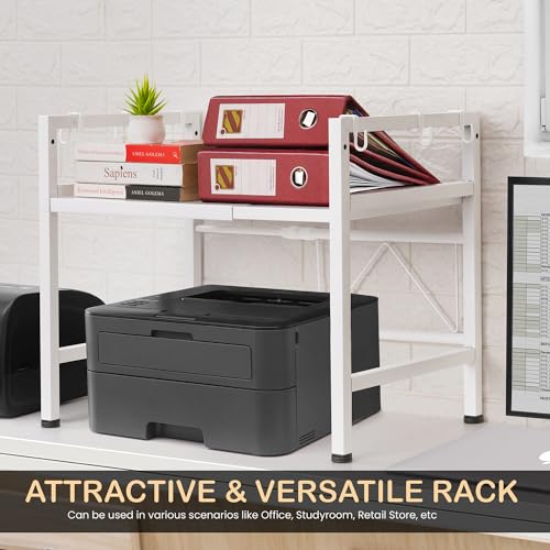 ABOUT SPACE Kitchen Storage Rack - Expandable & Height Adjustable Microwave Stand with Hooks - White -L65 x B36.5 x H46 cm