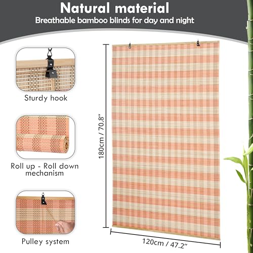 ABOUT SPACE Bamboo Curtains 1 Pc - (Pink & Beige,W 4 ft x H 6 ft)