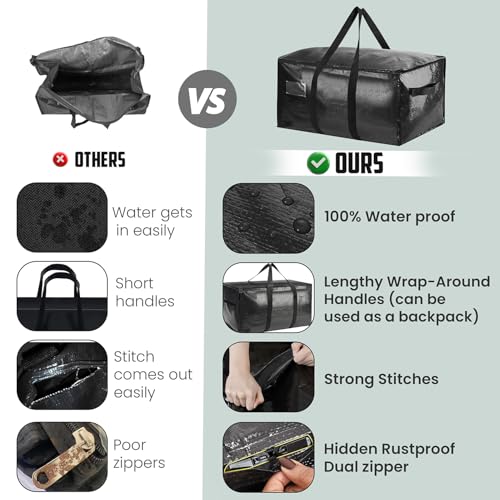 B0DP9SPN1T ABOUT SPACE 3 Pcs Extra Large Moving Bag 105 L Storage Bags for Clothes Large - PP Packing Bags for Shifting- Organizer Bag for Books, Blanket Cover Bag with Wrap Around Handles & Zipper - Black