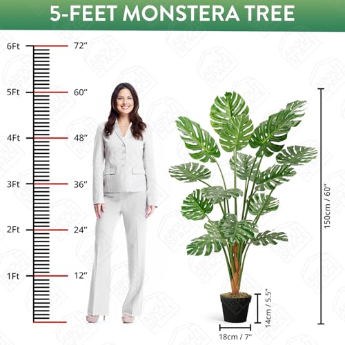 ABOUT SPACE 5 ft Artificial Monstera Plant Decor with Pot & 16 Leaves