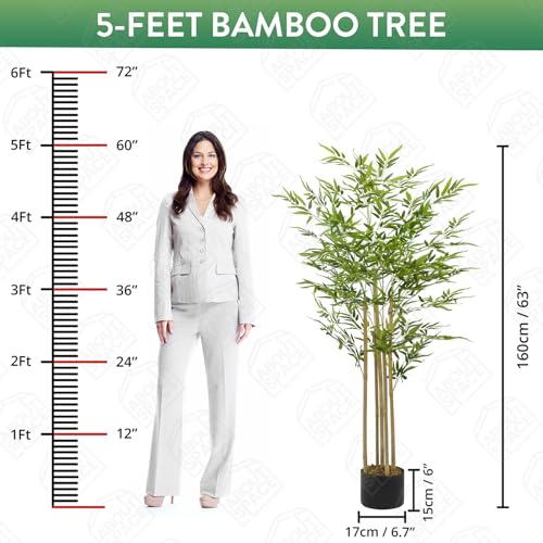 ABOUT SPACE 5 ft Artificial Bamboo Tree Plant Decor with Pot & 1088 Leaves