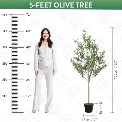 ABOUT SPACE 5 ft Artificial Olive Tree Plant Decor with Pot & 928 Leave
