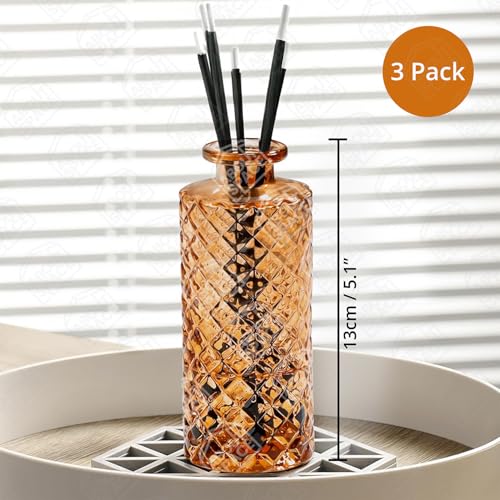 ABOUT SPACE Glass Bud Flower Vase – Pack of 3 Glass Centrepiece Mini Flower Vase -Antique Collections for Wedding Decoration Sturdy Textured Bottle Shaped Table Top Decor for Home, Restaurants - Brown