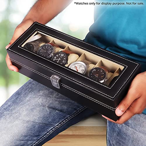 ABOUT SPACE Watch Box Organizer - 6 Slot Watch Storage Holder (Black)
