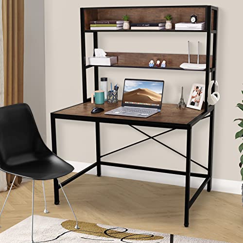 ABOUT SPACE 3 Tier Wooden Office Table with Storage (L 110 x B 60 x H 157 cm) - Brown