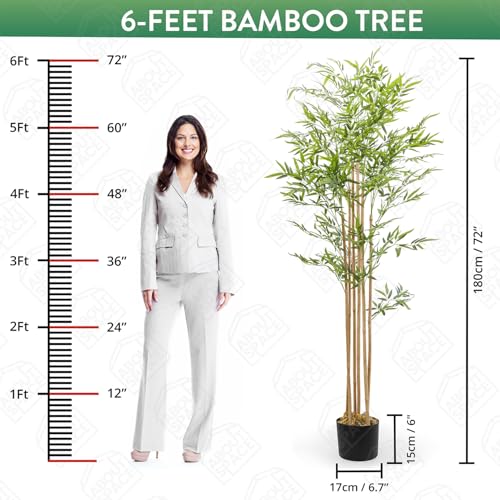 ABOUT SPACE 6 ft Artificial Bamboo Tree Plant Decor with Pot & 1536 Leaves