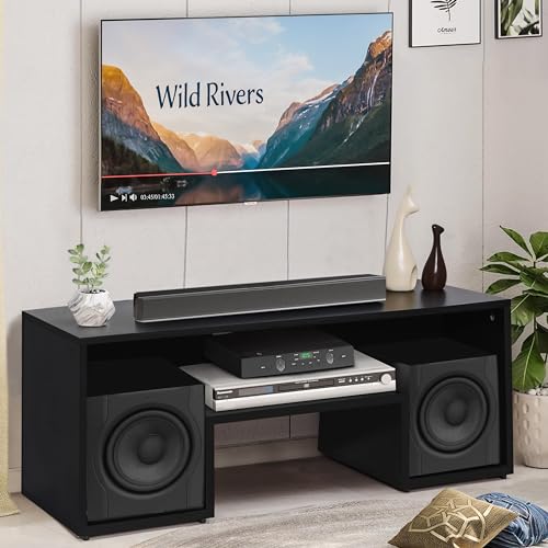 ABOUT SPACE TV Unit for Living Room - Engineered Wood DIY TV Stand Entertainment Unit with Wire Holes (Black - L 110 x B 41 x H 42 cm)