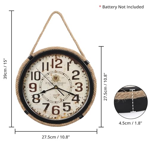 ABOUT SPACE Wall Clock for Home - 11 inch Vintage Rope Hanging Clock Retro Persian Themed Ivory Finish Clock (Black)