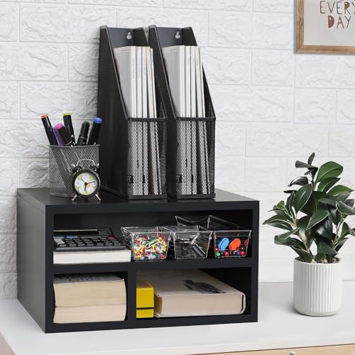 ABOUT SPACE DIY Desk Organizer - 2- Way Usage - Wood Desktop Storage Organizer Engineered Wood Printer Stand for Desk, Desktop Organizer for Home Office (Black - L 40 x B 30 x H 22.5 cm)