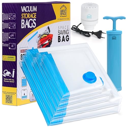 ABOUT SPACE 6 Pack Vacuum Bags for Travel with Electric Pump and Hand Pump (2 Jumbo/2 Large/2 Medium)