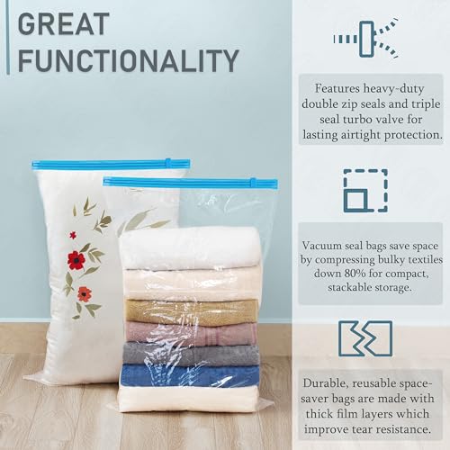 ABOUT SPACE 3 Pack Vacuum Bags for Travel with Hand Pump (1 Large/2 Medium)