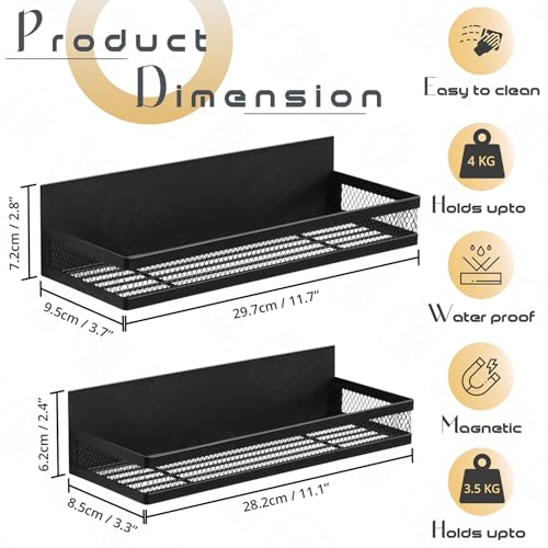 ABOUT SPACE 2 Pcs Magnetic Shelf for Fridge - Kitchen Organizer Rack - Floating Shelves for Washing Machine, Microwave Oven, Fridge Side Rack Powder Coated Metal Rack for Storage - Medium & Large