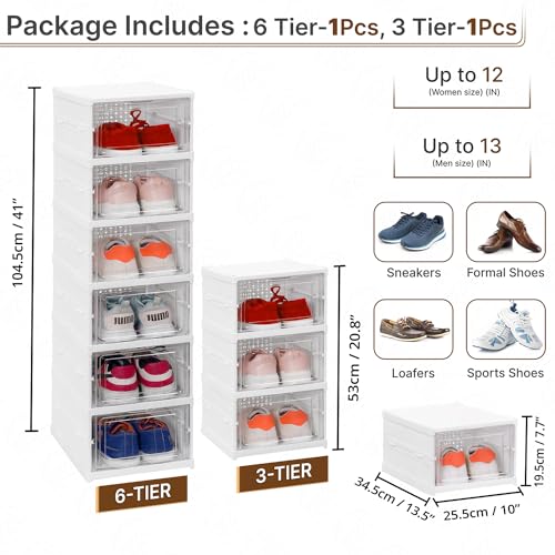 ABOUT SPACE Sneaker Box- 9 Pair Shoe Rack | Collapsible Shoe Organiser With Door-Foldable (White)