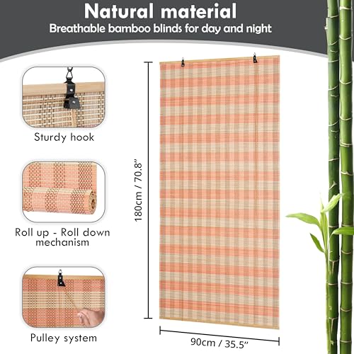 ABOUT SPACE Bamboo Curtains 1 Pc -(Pink & Beige,W 3 ft x H 6 ft)