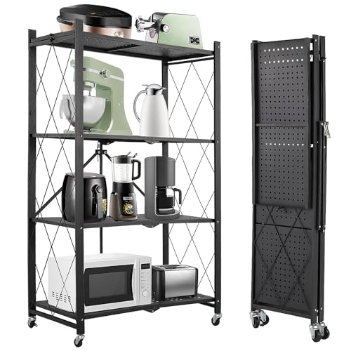ABOUT SPACE Foldable Kitchen Storage Rack - 4 Tier (Black- L 69 x B 31 x H 127 cm)