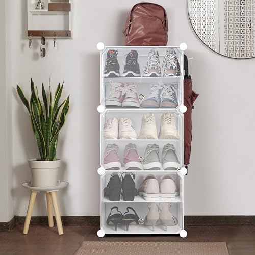 ABOUT SPACE Shoe Rack Organizer - 6 Layer Shoe Stand With Hanger & Door - DIY 12 Pair Portable, Expandable 3 Cube Shoe Stand (White)