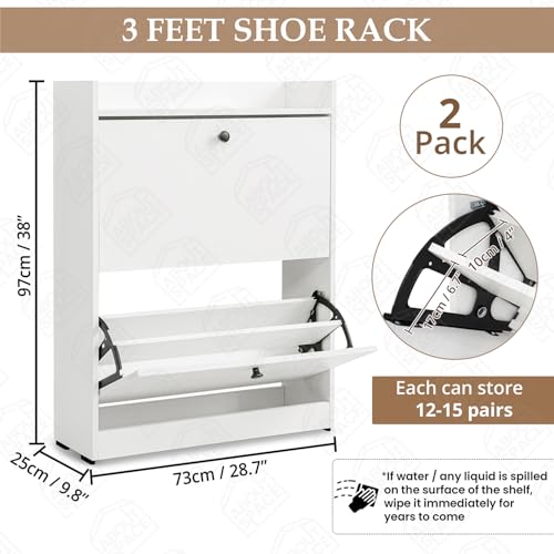 ABOUT SPACE Shoe Rack for Home - 3 Ft 4 Tilt Out Door Slim Shoe Cabinet | 25-30 Pairs Vintage Slipper Stand with Anti-Tipping Protection & Removable/Adjustable Panels - Engineered Wood - White