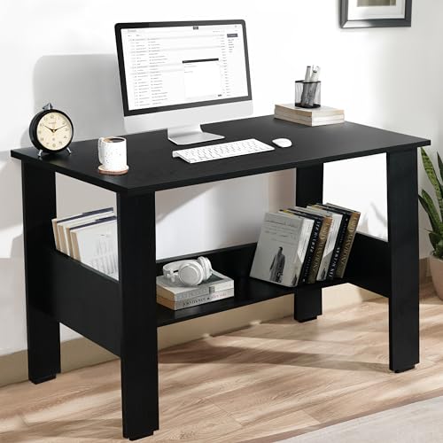 ABOUT SPACE Rustic Wooden Study Table | Multipurpose Office Desk | Tables for Students & Adults | Engineered Wood Study Table | Table with Storage Unit | Computer Table | Wooden Writing Table - Black