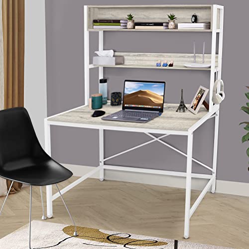 ABOUT SPACE 3 Tier Wooden Office Table with Storage (L 110 x B 60 x H 157 cm) - Beige