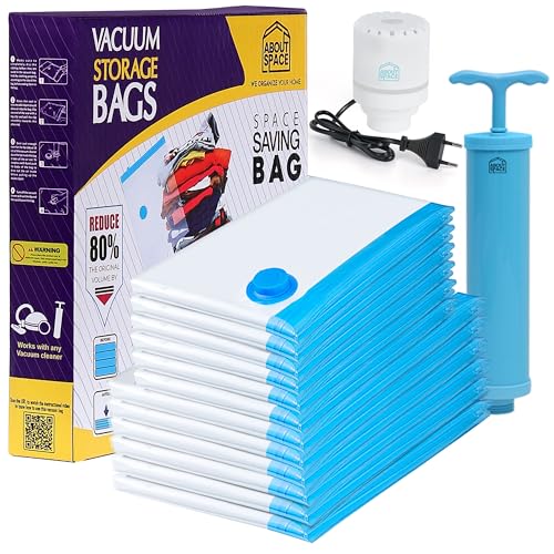ABOUT SPACE 12 Pack Vacuum Bags for Travel with Electric Pump and Hand Pump (6 Jumbo/6 Large)