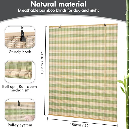 ABOUT SPACE Bamboo Curtains 1 Pc - (Green & Beige,W 5 ft x H 6 ft)