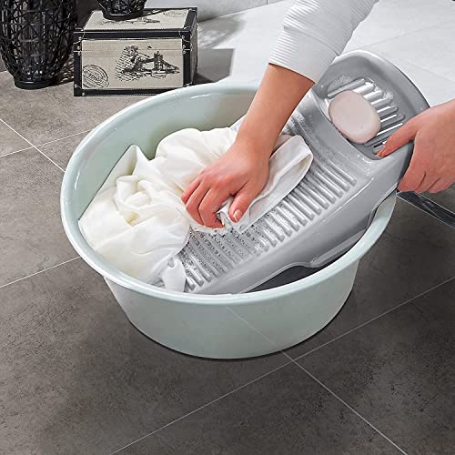 ABOUT SPACE Mini Hand Wash Anti-Skid Laundry Water Saving Washboard Scrubbing Pad with Soap Holder- Pack of 1- Grey- 43x21 cm, Polypropylene