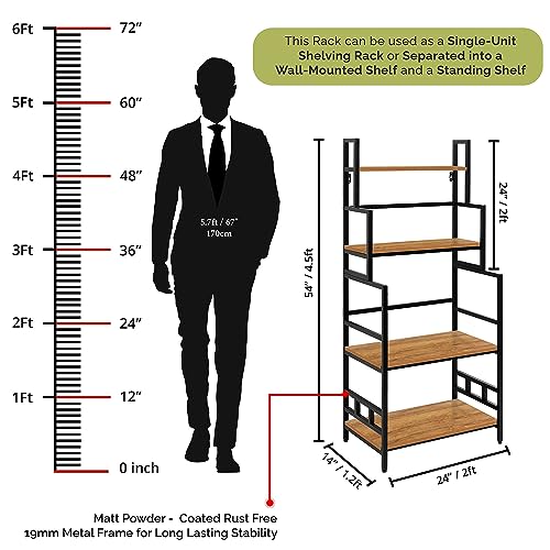 ABOUT SPACE 4 Tier Kitchen Rack Engineered Wood Floor Standing/Wall Mount Storage Shelf with Metal Frame Dual Purpose Baker’s Rack (Wood Colour- L 2 x B 1.2 x H 4.5 Ft )