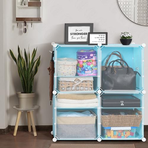 ABOUT SPACE Shoe Rack Organizer - 12 Layer Shoe Stand With Hanger & Door - DIY 24 Pair Portable, Expandable 4 Cube Shoe Stand (Blue)