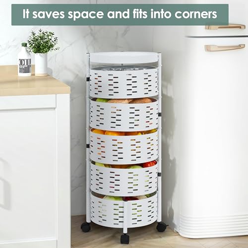 ABOUT SPACE 5 Tier Round Multi-Purpose Kitchen Trolley Storage Organizer with Wheels