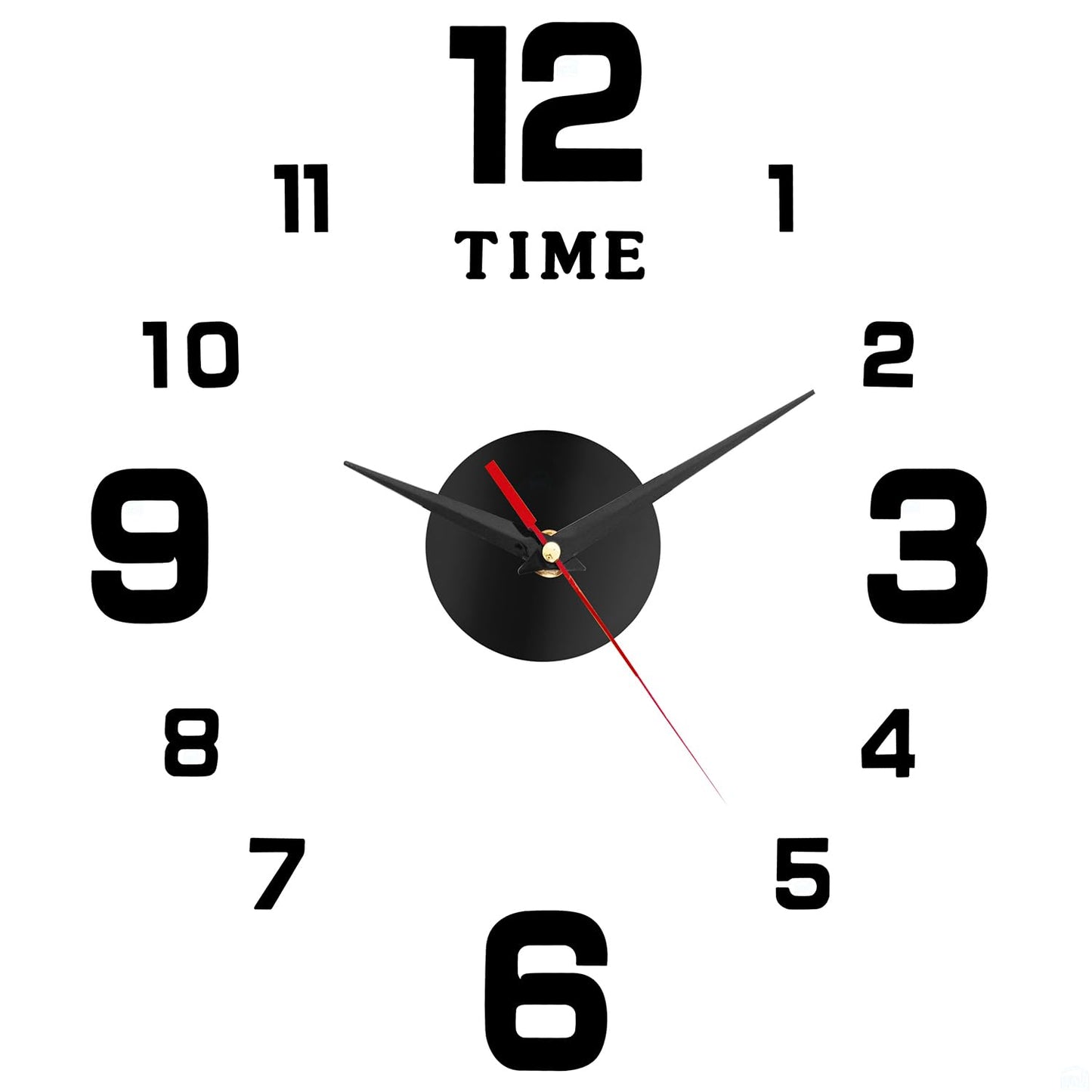 ABOUT SPACE Wall Clock - DIY Wall Sticker Clock Self Adhesive, Non-Ticking, Frameless, Acrylic Analog Watch Adjustable Size for Living Room, Bedroom, Office (Black - Numbers)