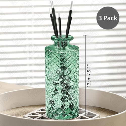 ABOUT SPACE Glass Bud Flower Vase – Pack of 3 Glass Centrepiece Mini Flower Vase -Antique Collections for Wedding Decoration Sturdy Textured Bottle Shaped Table Top Decor for Home, Restaurants - Green