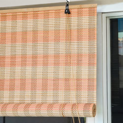 ABOUT SPACE Bamboo Curtains 1 Pc - (Pink & Beige,W 4 ft x H 6 ft)