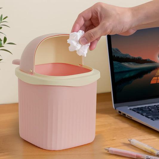 ABOUT SPACE Small Dustbin for Study Table - Mini Desktop Trash Can with Flip Lid - Garbage Bin for Office Bedroom Vanity - Bunny Shaped Small Size Table Dustbin (Pink - L 15 x B 15 x H 24.5 cm)