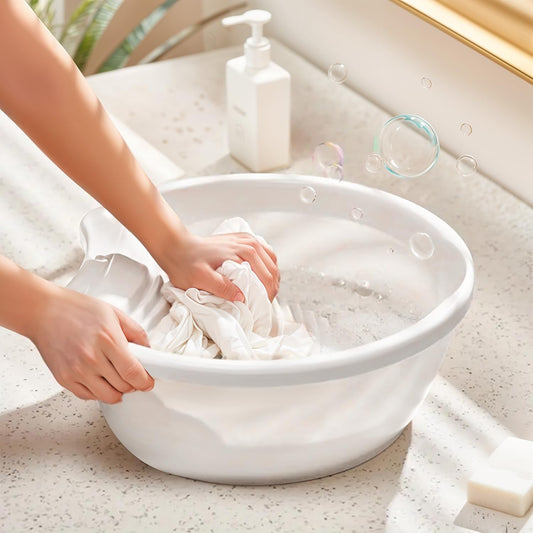 ABOUT SPACE Cloth Washing Tub - Non-Slip Handwash Tub for Clothes - Cloth Washing Tub with Washboard for Infant/Kid Clothes Shirts Hand Towels for Home - Small (White - L 34.5 x H 11 cm)