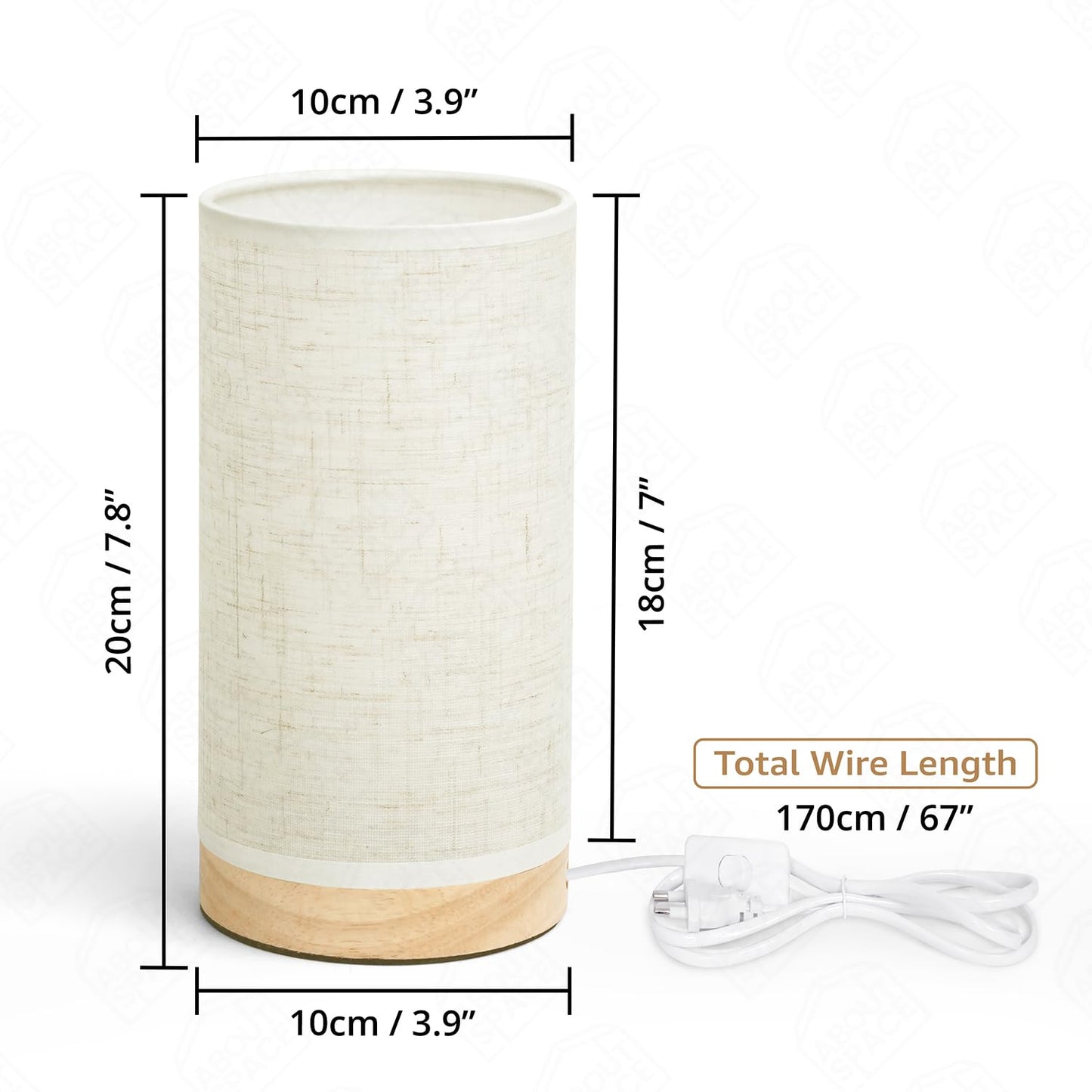 ABOUT SPACE Night Lamp - Linen Themed Bedside Reading Lamp with Wooden Base for Night, Bed Room, Living Room, Home & Decor- Drum Lamp Shades for Living Room with Light (Bulb Included)