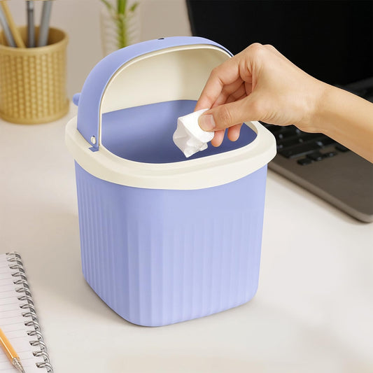 ABOUT SPACE Small Dustbin for Study Table - Mini Desktop Trash Can with Flip Lid - Garbage Bin for Office Bedroom Vanity - Reindeer with Antlers Small Table Dustbin (Purple - L15.5 x B15.5 x H24cm)