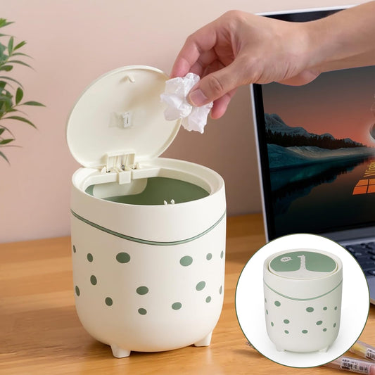 ABOUT SPACE Small Dustbin for Study Table - Mini Desktop Trash Can with Pop-Up Lid - Garbage Bin for Office Bedroom, Vanity, Bathroom - Small Size Table Dustbin (Green - L 14 x B 14 x H 16 cm)