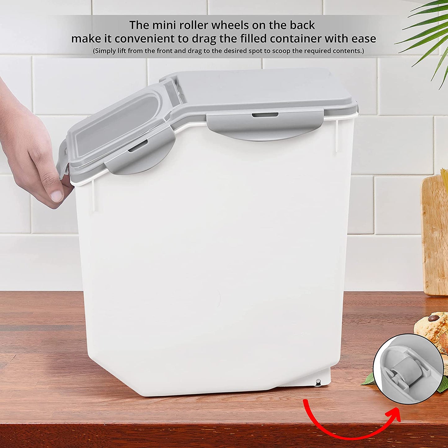 ABOUT SPACE 15-Kg Rice Dispenser (2 Pack) - Airtight Rice Storage Container with Measuring Cup