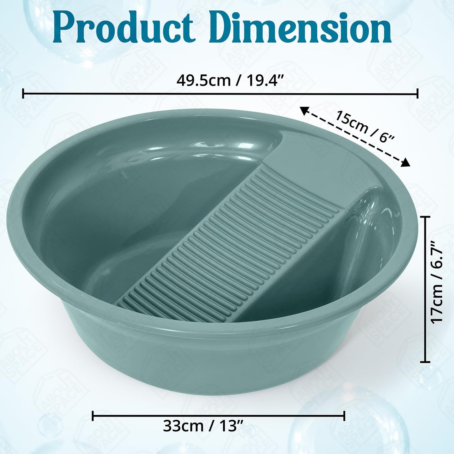 ABOUT SPACE Cloth Washing Tub - Non-slip Handwash Tub for Clothes - Cloth Washing Tub with Washboard for Infant/Kid Clothes Shirts Hand Towels for Home - Large (Blue - L 49.5 x H 17 cm)