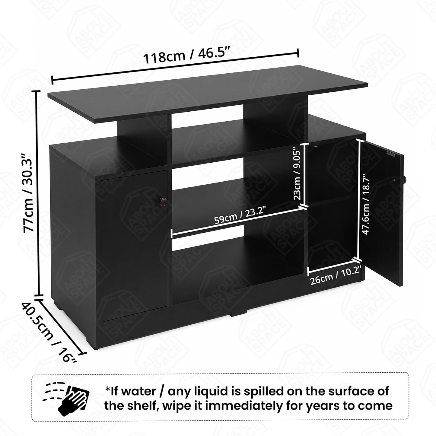 ABOUT SPACE TV Unit - Engineered Wooden TV Stand with Adjustable Shelf Storage Cabinet with Door for Console, Home Theatre, Books for Living Room - DIY Entertainment Unit for 32-50 Inch - Black