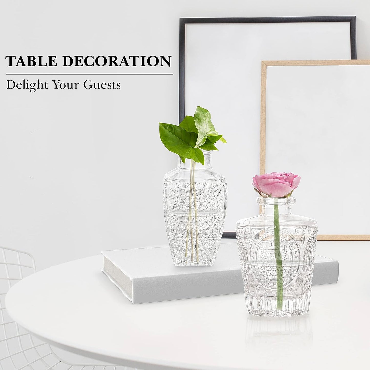 ABOUT SPACE Glass Bud Flower Vase – Pack of 5 Clear Glass Centrepiece for Mini Flowers-Sturdy Textured Scratch Free Antique Collections for Wedding Decorations & Table Top Decor for Home,Restaurants
