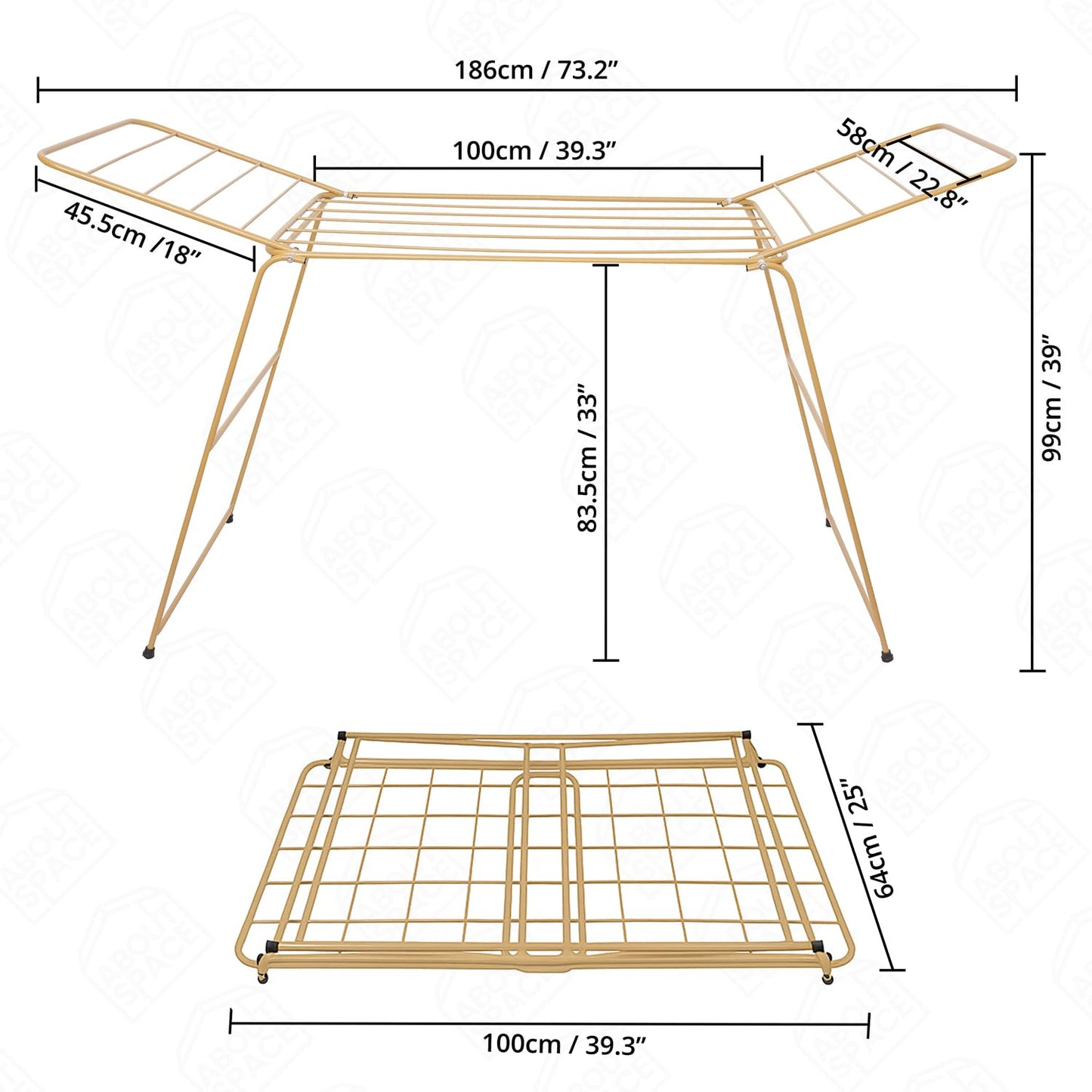 ABOUT SPACE 6Ft Clothes Stand for Drying - Foldable Cloth Dryer Stand - 3 Way Folding Cloth Drying Stand Rack for Balcony Indoor Outdoor - Heavy Duty, Lightweight, Holds up to 25Kg (Wood Color)
