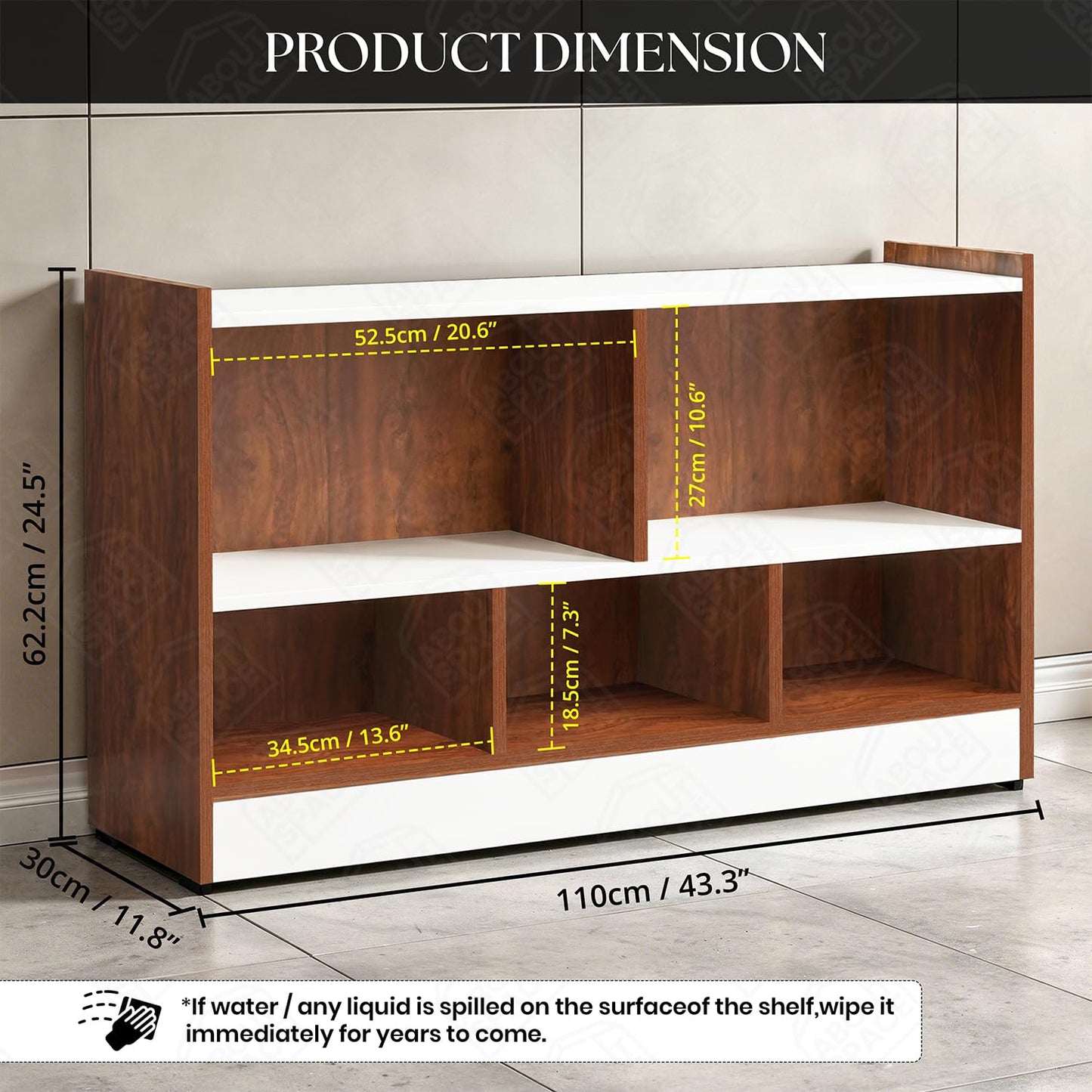 ABOUT SPACE Book Shelf - 5 Compartment Engineered Wood DIY Versatile Book Stand for Home Library, Office Modern Slim Open Display Rack for Bedroom, Living Room (Oak Red - L 110 x B 30.5 x H 62.5 cm)