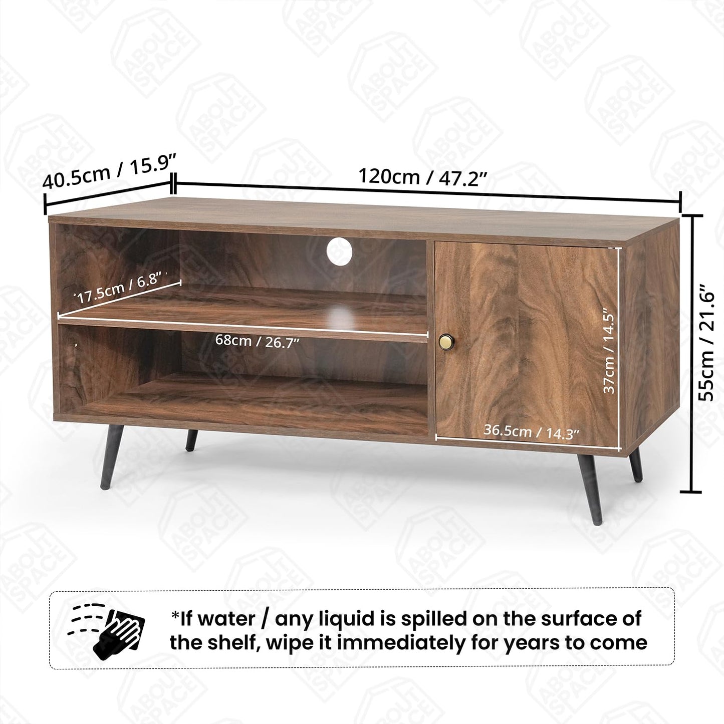 ABOUT SPACE TV Unit - Engineered Wooden TV Stand Table with Cable Hole, Cabinet with Door, Adjustable Shelf for WiFi Router Stand for Living Room, Bedroom (Walnut- L 120 x B 40.5 x H 55 cm)