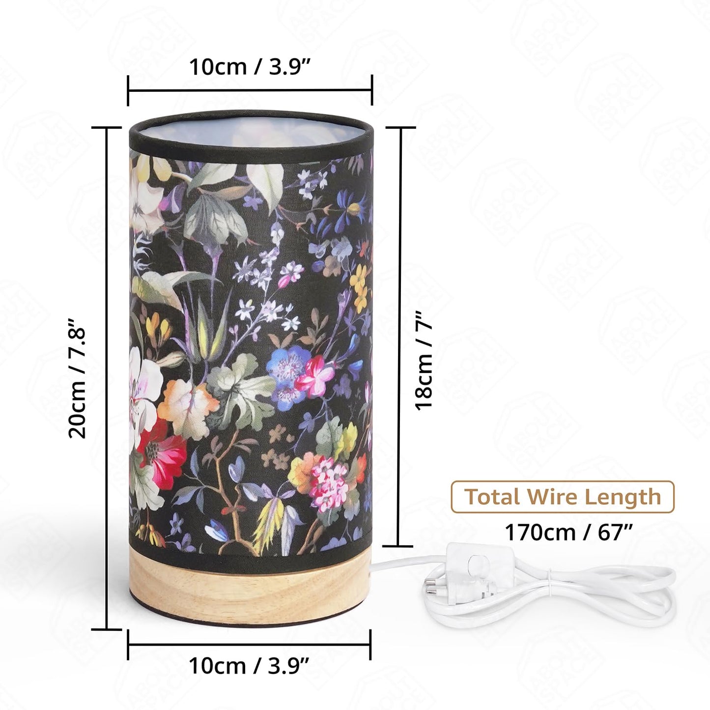 ABOUT SPACE Night Lamp - Linen Themed Bedside Reading Lamp with Wooden Base for Night, Bed Room, Living Room, Home & Decor- Drum Lamp Shades for Living Room with Light (Bulb Included)