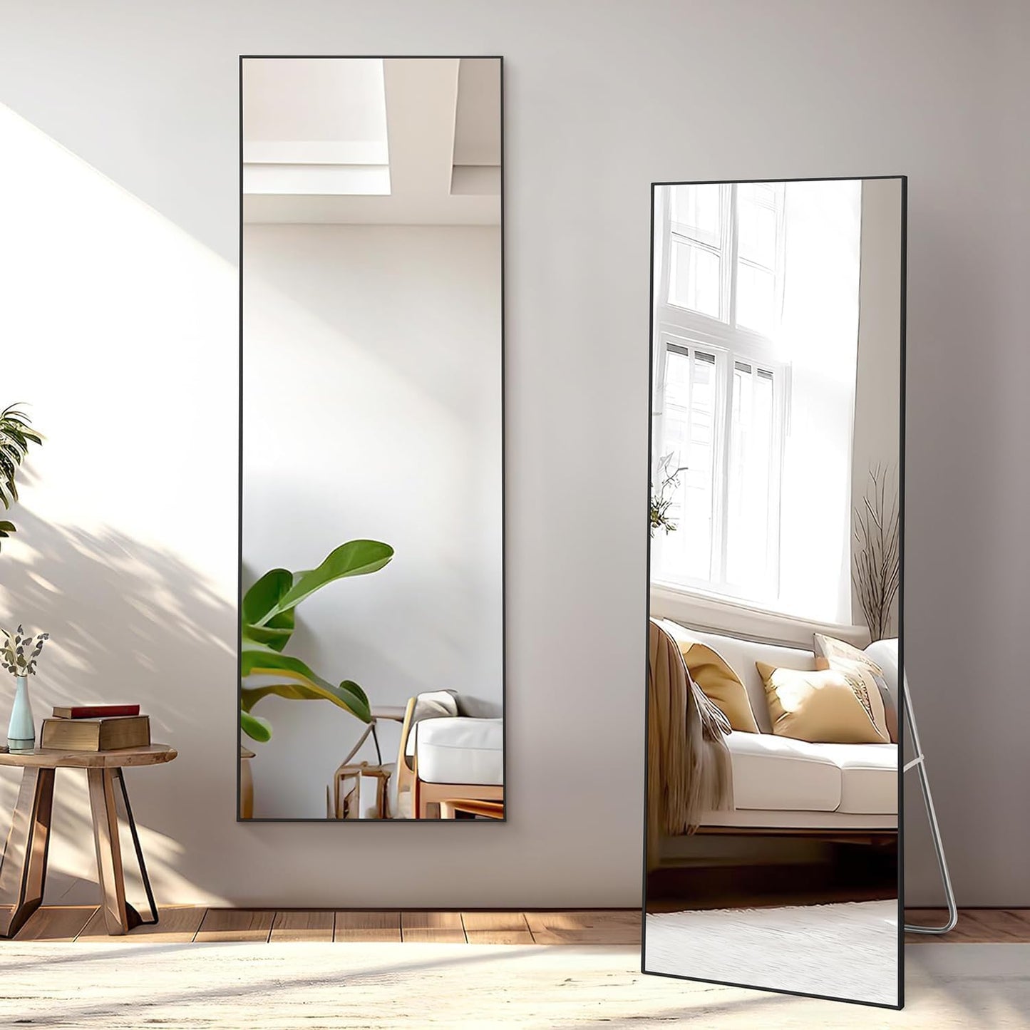 ABOUTSPACE 5ft Cheval Mirror for Wall - Square Shaped for Bedroom | Full Mirror with Stand Thin Aluminium Frame Vertical Display for Living Room, Boutique- (Black)