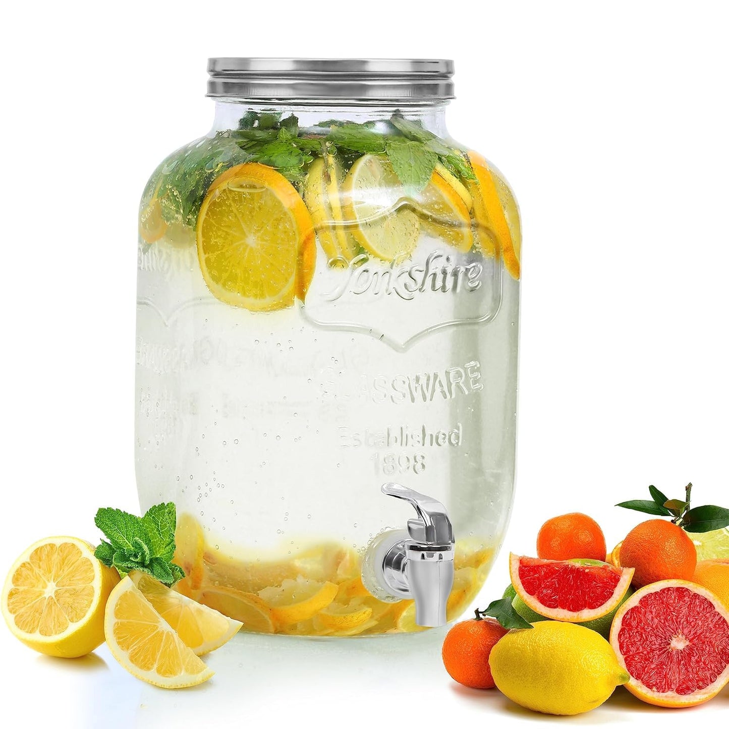 ABOUT SPACE 4 Litre Glass Juice Dispenser - Water Pitcher for Detox Water - Mason Jar - Counter Table Top Infused Water & Beer Dispenser- Air Tight Lid Pitcher for Home & Kitchen Glassware, Restaurant