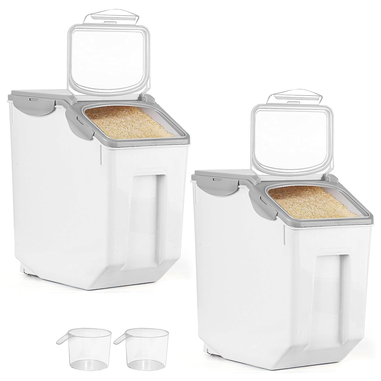 ABOUT SPACE 15-Kg Rice Dispenser (2 Pack) - Airtight Rice Storage Container with Measuring Cup